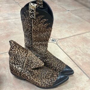 Leopard hair skin cowboy boots